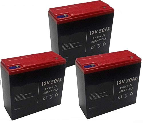 KIT 3x BATTERIA RICARICABILE AL PIOMBO 12V 36V 20AH DEEP CYCLE CICLICA BICI BICICLETTE ELETTRICHE SCOOTER CARROZZINE ELETTRICHE 6DZM20 6-DZM-20 USO CICLICO CARRELLI ELETTRICI MOTORI TRAZIONE ELETTRICA