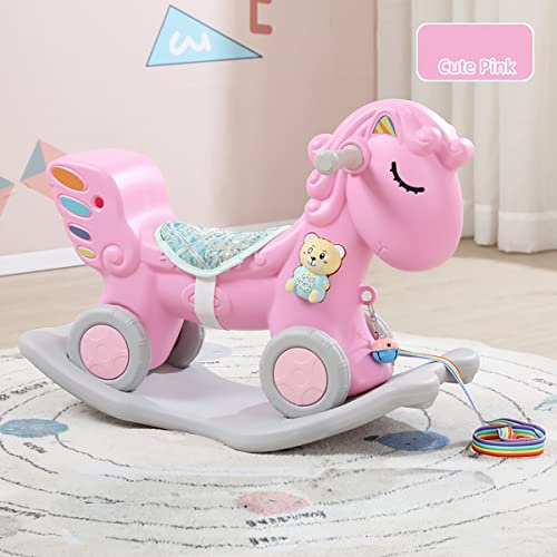 WDW 2-in-1 Schaukelpferd für Kinder, Laufrad für Kleinkinder, Schaukelpferd ab 1 Jahr, Größe – 88 L × 51 H × 39 B cm – Pink