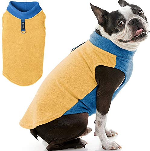 Gooby Hunde-Fleece-Weste Halb Stretch - Honig Senf Groß - Pullover Fleece Hundejacke mit Leine Ring - Winter Kleine Hunde Pullover mit Dehnbarer Unterseite - Warme Hundekleidung für Kleine Hunde