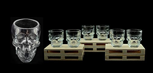 Hostelnovo - Original Pack calavera: Vaso Tiki calavera 600 ml + 6 chupitos calavera 50 cl + 6 mini palets - Innova en tus fiestas