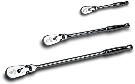 Capri Tools Ratchets, True 72-Tooth, 5-Degree Swing Arc (3-Piece Set/Flex-Head Low Profile), (Model: CP12000FX)