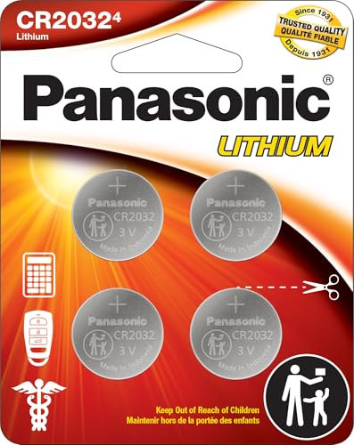 Panasonic CR2032 3.0 Volt Long Lasting Lithium Coin Cell Batteries in Child Resistant, Standards Based Packaging, 4-Battery Pack