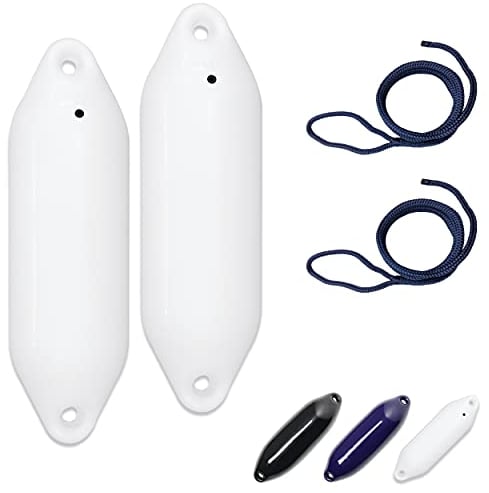 HonuNautic 2er Set Fender incl. Fenderleinen | U-Serie | Farbe: Weiß | Größe: Ø 10 x L 33 cm | Boot & Yacht Stegfender, Langfender