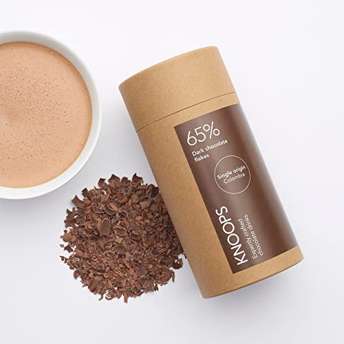 Knoops Dark Hot Chocolate Flakes, Luxury 65% Colombian Dark Hot Drinking Chocolate, Delicious Cocoa Drink with Real Choc Flakes, All Natural Vegan Ingredients, 250 g, Equal to 8 Serving Sachets