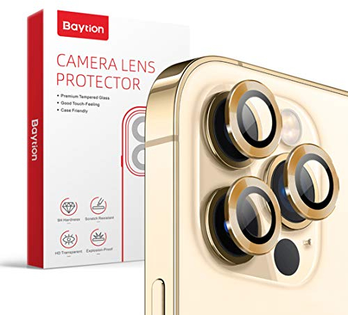 Baytion [3 Stücke Kameraschutz für iPhone 12 Pro 6.1，Aluminiumlegierung 360 Grad Linsenschutz [Anti-Kratzen] [Fall-freundlich],Gold