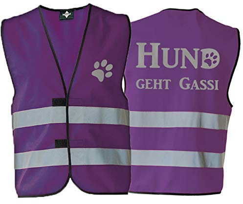 Generisch Warnweste Sicherheitsweste Hund geht Gassi mit reflektierendem Aufdruck 8 Farben 5 Größen (L, Lila)
