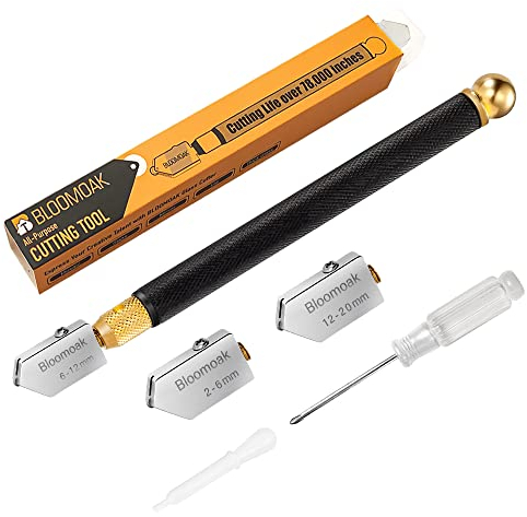 Bloomoak Set di utensili per taglierina di vetro, 2-20 mm 5 pezzi Kit taglierina vetro con scatola di immagazzinaggio portatile, cacciavite per il taglio di vetri, piastrelle, specchio, mosaico