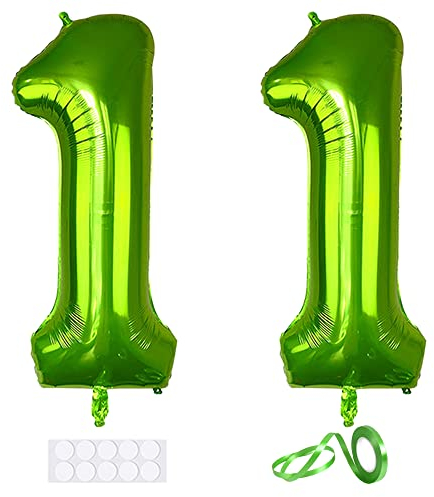 Xihuimay 40 Nummer 11 Folienballon Zahl 11 Luftballon Ziffer 11. Geburtstag Ballon 100cm Riesen Ballons Luft oder Helium Digitaler Ballon für Mädchen Junge Jubiläum Feierliche Anlässe, Grün XXL