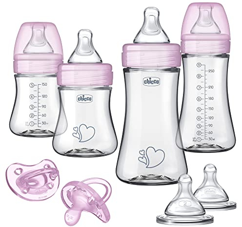 Chicco Duo Newborn Hybrid Baby Bottle Starter Gift Set with Invinci-Glass Inside/Plastic Outside - Rosa