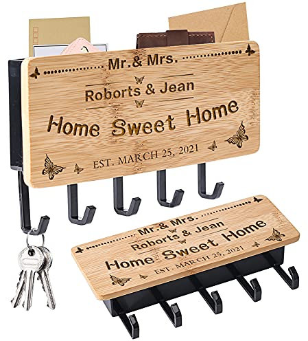 porte clef mural personnalisé , porte clé mural avec 5 crochets, organisateur de porte-clés pour vestibule d'entrée, couloir, cuisine, bureau