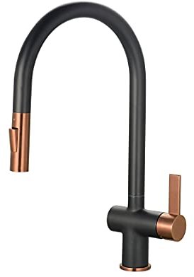 Keenware KKT-583 Kingsbury - Grifo de cocina monobloque extraíble de doble pulverización, negro y oro rosa