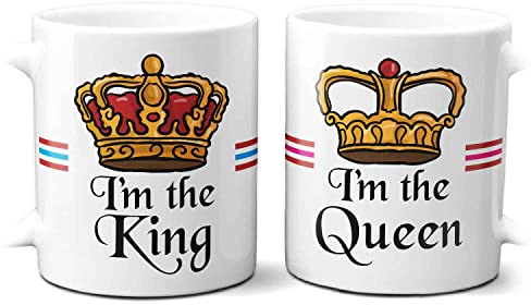 Tazze di Coppia Lui e Lei, Re e Regina, Queen e King - Corone, Idee Regalo San Valentino, Anniversario, per Lui Lei, Colazione