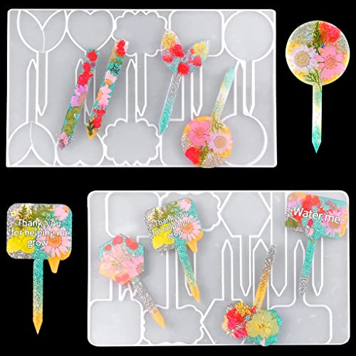 FineInno 2 Pieces Moule Resine Epoxy Etiquette Plantes, Moulle Silicone Resine Marqueur de Type-T, Moule Semis Etiquette pour Jardin Fleurs Plantes en Pot (Moule Resine)