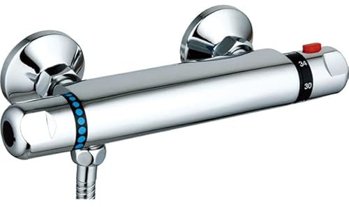 KINGBATH™ Thermostatic Exposed Shower Bar Valve Mixer Tap Faucet for Bathrooms Chromed Wall Mounted with G1/2 Bottom Outlet 38°C Safety Lock Anti Scald Solid Brass Modern Easy to Install