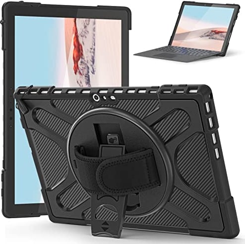 Gerutek Hülle für Microsoft Surface Pro 7 Plus 2021/Pro 7 (2019)/6/5/4/Pro 2017/Pro LTE 12,3 Zoll, Robustes Schutzhülle mit drehbarem Ständer und Handschlaufe, Panzerhülle für Surface Pro 7+, Schwarz