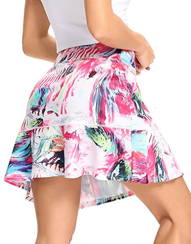 WOWENY Jupe Short Femme Golf avec Poche,Jupe Tennis Femme,Mini Skorts Plissée Haute Taille Légère Elastique Casual pour Randonnée Badminton Sport Imprimé en Rose M