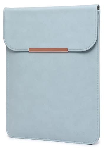 HYZUO 15-16 Inch Laptop Sleeve Bag Compatible with MacBook Pro 16 M2/M1 Pro/Max A2780 A2485 A2141 2023-2019, MacBook Pro 15 2019-2012, XPS 15, Faux Suede Leather Case, Rose Gold Metal Trim-Pale Blue