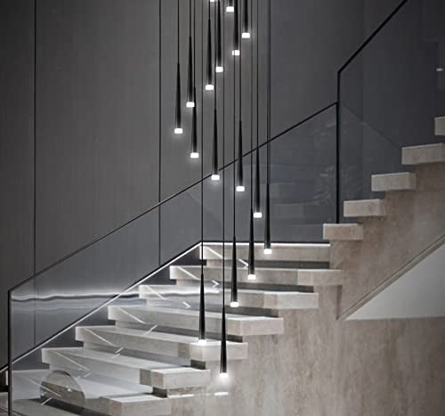 OWIEN-Iluminación Lámparas de araña de Escalera Lámpara LED Moderna Lámpara de Sala de Estar Comedor Lámpara Colgante de Escalera giratoria Doble, Altura Ajustable