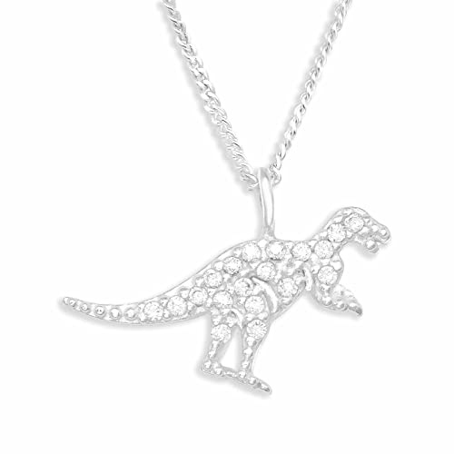 Monkimau Halskette Damen mit Dino Anhänger aus 925 Sterling Silber Dinosaurier Necklace Silver Women Charm Kette Schmuck Geschenke für Kinder Mädchen Frauen