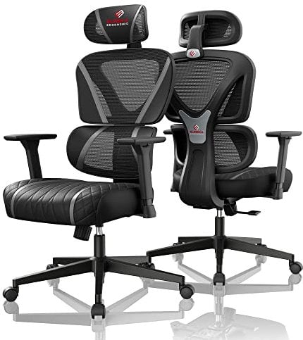 EUREKA ERGONOMIC Gaming Stuhl Bürostuhl mit Verstellbarer Lordosenstütze und Kopfstütze,atmungsaktive elastische Sitzkissen, Höhenverstellung und 139°Schaukelnbis für den Homeoffice-Stuhl Schwarz&Grau