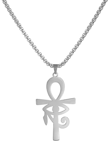 EUEAVAN Ägyptisches Kreuz Auge des Horus Anhänger Halskette Schlüssel des Lebens Anhänger Ankh Figaro Kette Ugarte Gold Religiöser Schmuck Rostfreier Stahl (silber)