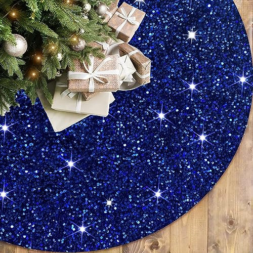 FOTSHARER Blue Tree Skirt Small 21 Inches Glitter Sequin Christmas Tree Skirts Thick Velvet Xmas Tree Mat for Tabletop Christmas Tree Vintage Christmas Tree Cover for New Year Holiday Celebration