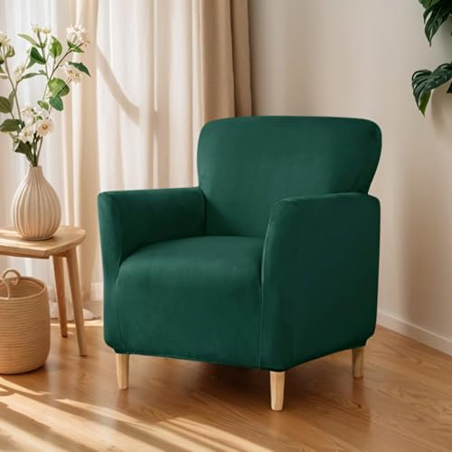 OKYUK Samt Sesselhusse für Bankett, Armlehne,Sesselbezug Wohnzimmer Stretch Stuhl Abdeckung, weiche Sessel Abdeckung, hundefreundlich, Möbelschutz (Dunkelgrün)