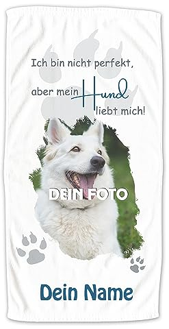 GRAZDesign Handtuch Hund mit Foto, Badetuch mit eigenem Bild, Fotogeschenke Geschenk für Hundebesitzer, Duschtuch Hundemama & Hundepapa, 140x70cm