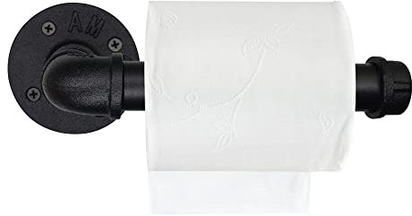 DSDS Industrial Pipe Toilet Paper Holder Wall Mount, Rustic Toilet Paper Holder, Heavy Duty DIY Vintage Iron Roll Tissue Paper Holder Towel Racks with Hardware for Bathroom, Kitchen,Bedroom (Black)