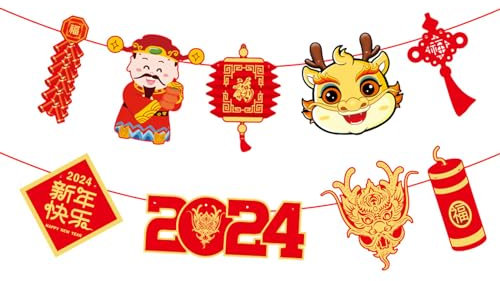 Bekecidi 2 Pièces Bannière du Nouvel an Chinois 2024 Fournitures de Fête du Festival du Printemps Décorations du Nouvel an Chinois pour La Décoration de La Maison Intérieure Extérieure