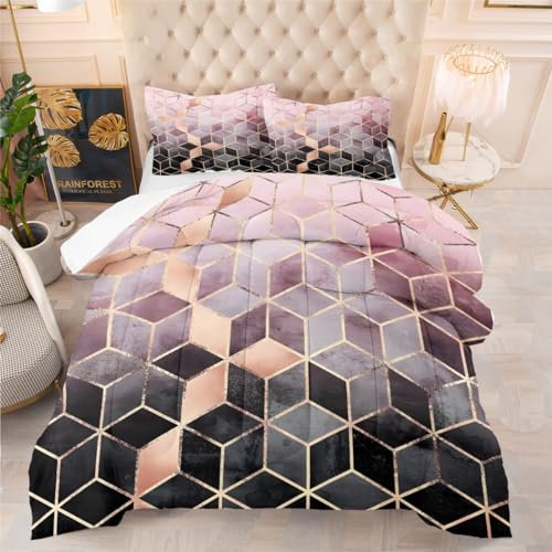 Couette Imprimée Géométrie 140x200cm 3D Couette Chaude Grain de Marbre Couette Dégradé de Rose Noir Couette Salle Decor