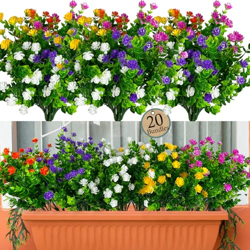 LYRWI Künstliche Blumen, Buchsbaum, UV-beständig, Kunstblumen-Arrangement, künstliche Pflanzen, Grünsträucher für drinnen und draußen, Haus, Garten, Terrasse, Veranda, Hängepflanzgefäß, Fensterkasten,