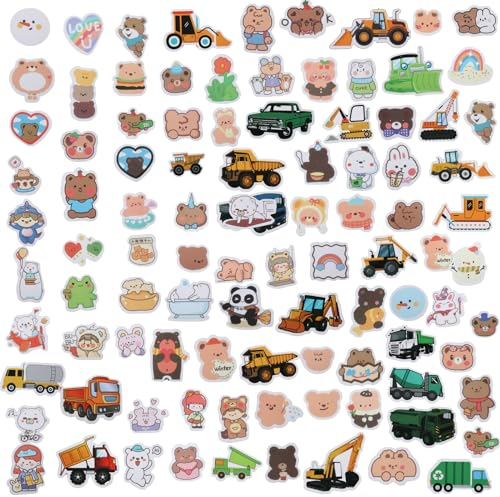 GullSkies 150Stück Lustige Cartoon Bear Aufkleber Set,100 Cute Kawaii Bär Sticker Kinder und 50 Excavator Stickers,Waterproof Vinyl Sticker,für Laptop,Scrapbook,Fotoalbum,Trinkflasche,Skateboard