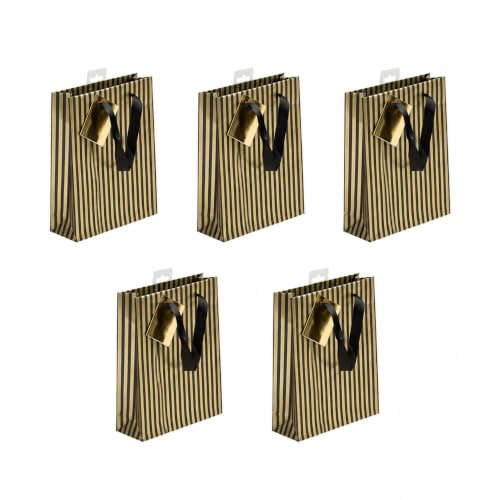 Clairefontaine 212859Cpack - Packung 5 Geschenktasche - Tüte , Format M (17x6x22 cm), Kollektion Max und Moi, 170g, Arabesken - Gold - Schwarz, geeignet für Geschenke, 1 Pack