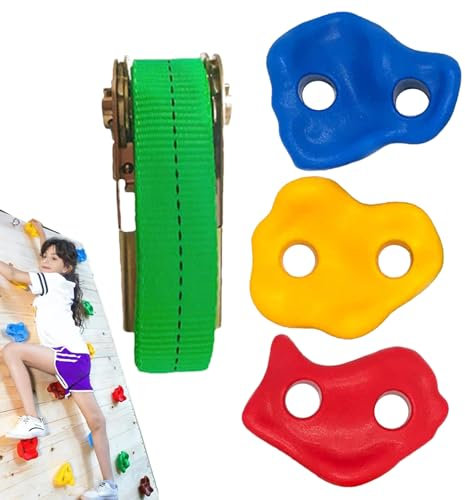 Zasdvn Rock Climbing Wall for Kids - Rock Climbing Holds Set,Tree Climbing Set, Backyard Playset, Playground Set with 3 Rock Wall Holds & 1 Knotted Climbing Rope