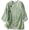 Chemisier chinois d'été à manches 3/4 pour femme - Col traditionnel mandarin - Coton ethnique - Lin - Qipao, E025 vert clair, L