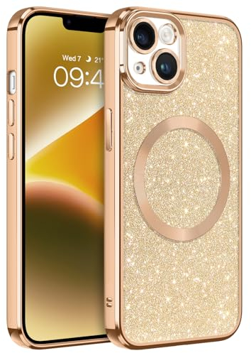 GaoBao iPhone 14 Hülle Glitzer, Handyhülle iPhone 14 Glitzer für MagSafe, Keine Vergilbung, Kratzfeste, Dünn Weiches TPU Stoßfeste Ganzkörperschutz Glitzer Hülle für iPhone 14 6.1, Gold