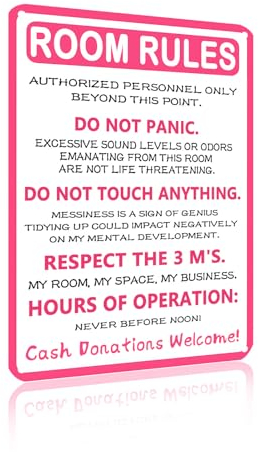 Pink Room Rules Schild für Teenager Mädchen Jungen Schlafzimmer Gaming Zimmer Türdekoration Lustige Metallschilder 20 X 30 cm(2462)