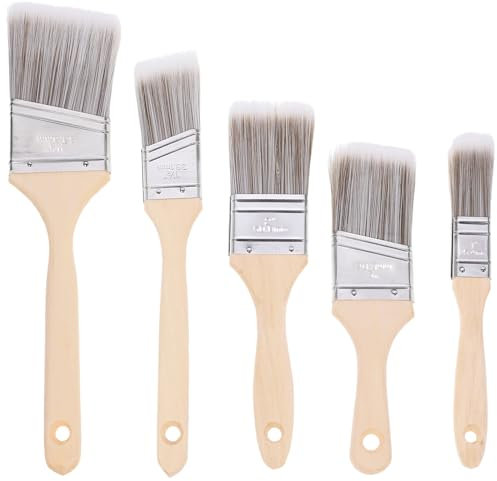 hautllaif Paint Brush Set,Professional 5 Pc Edging Paint Brushes Wood Handle Wall Brush Set,Flat Precision Fine Brushes for Walls,House Trim Sash,Ideal for Painting and Decorating