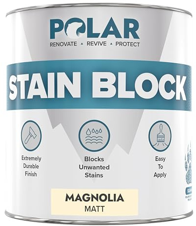 Polar Stain Blocker Paint - Matt Magnolia - 500ml | Ideal for Concrete, Cement, Wood, Brick & Painted Surfaces | Prevents & Removes Stains, Grease, Water Marks & Rust on Internal Walls & Ceilings