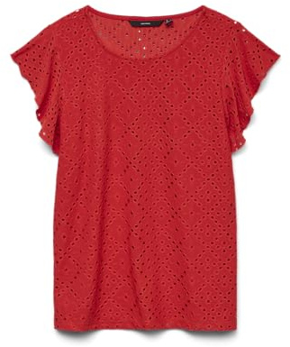 VERO MODA Damen Vmtassa Sl Frill Top Noos, Fiery Red, M