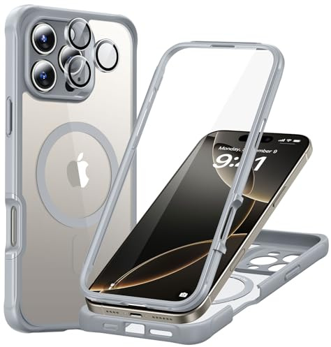 ESR for iPhone 16 Pro Case with Screen Protector, for MagSafe, Clear Grey | with Camera Lens Protector, Military-Grade Drop Protection, Resists Scratches, Magnetic Phone Case