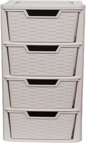 ALEEZ 4 Drawer Storage Unit - Rattan Effect Desktop Plastic Drawer - Multipurpose Home Storage Drawers - Office Table Top Cabinet - Bathroom Accessories Unit H 80 x D 39 x D 39 cm (4 Tier Drawer)