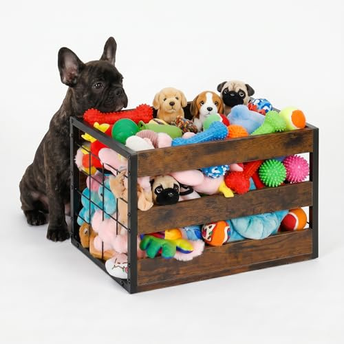 CADUKE Dog Toy Basket, Large Dog Toy Storage Bin for Pet, Metal Dog Toy Box with Handle, Chew-Proof Dog Stuff Organizer for Puppy Leash, Food, Accessories