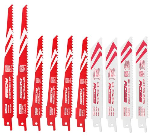 10-Piece Ultimate Reciprocating Saw Blade Set, Premium 6 & 8 Inch Wood & Metal Cutting Pruner Saw Blades with Storage Box