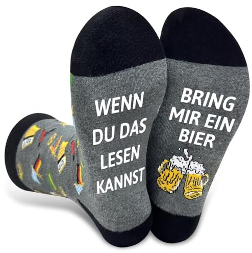 Lustige Socken Geschenke Für Männer Frauen 43-46 Lustiges Bier Socken GeschenkNeuheit Baumwoll Man Papa Opa Teenager Geburtstag Weihnachten Ggeschenkideen (Bier - Grau)