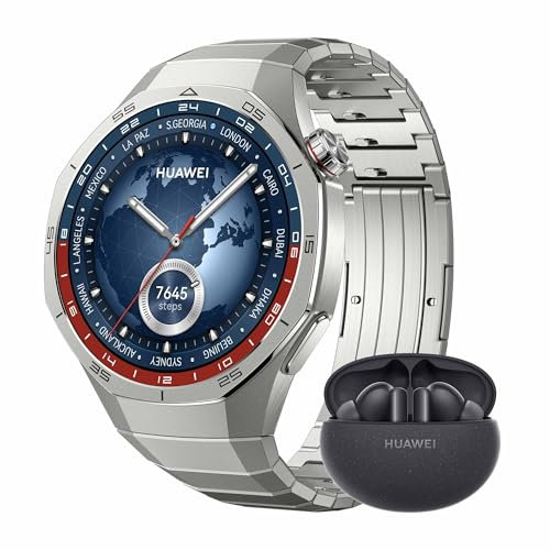 HUAWEI Watch GT 5 Pro 46 mm Smartwatch, Kunstvolles Design,Sportfunktionen auf Profi-Niveau,Health-Tracking, EKG-Monitoring, bis zu 14 Tage Akkulaufzeit, GPS, iOS & Android, Titan+ FreeBuds 5i