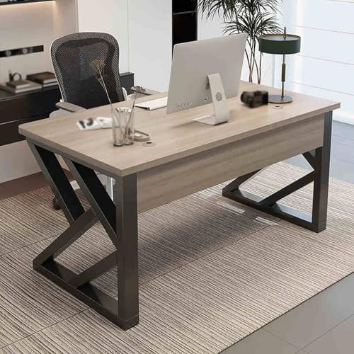 WTIWJY Escritorio de Ordenador, Mesa de Escritura de Ordenador, Mesa de Juegos for Computadora Portátil, Mesa de Madera con Marco de Metal, para el hogar, Oficina(Gray 1,100x60cm/39.4x23.6in)