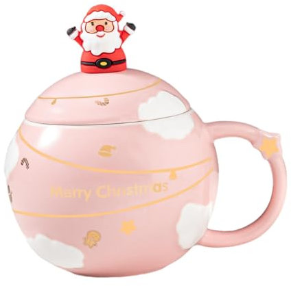 Baoblaze Tasse de Noël en céramique, tasse du Père Noël, tasse de thé au lait créative, tasse de vacances mignonne de Noël, tasse à café en céramique pour, Rose