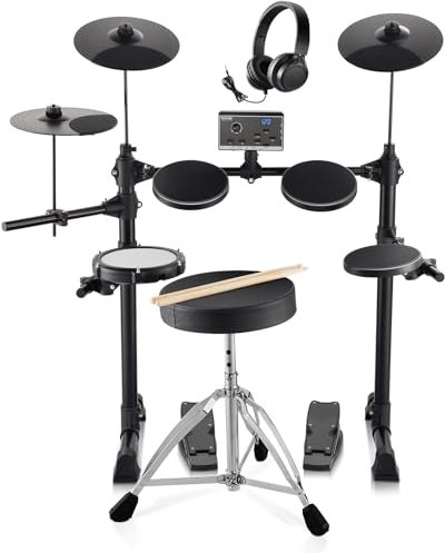 VEVOR Set di Batteria Elettronica, 15 Kit Batteria Elettronica 150 Suoni, Set di Batteria Elettronica Rullante Mesh 65,5 mm con Supporto USB MIDI con Piatti, per Principianti Adulti